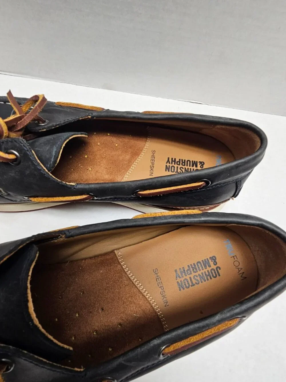 Mens Johnston & Murphy Tru Foam Boat 2 Eye Monaco Shoes Sheepskin Leather 12